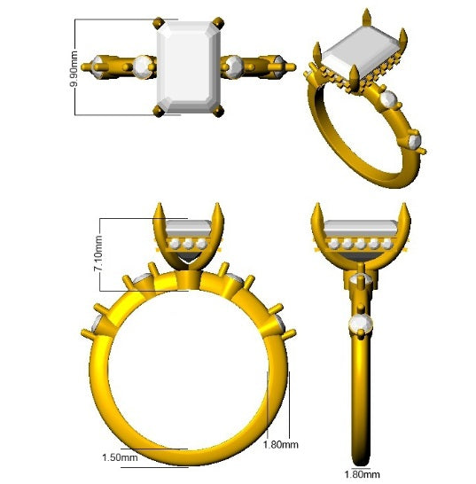 Emerald Cut Diamond Engagement Ring with Side Diamonds