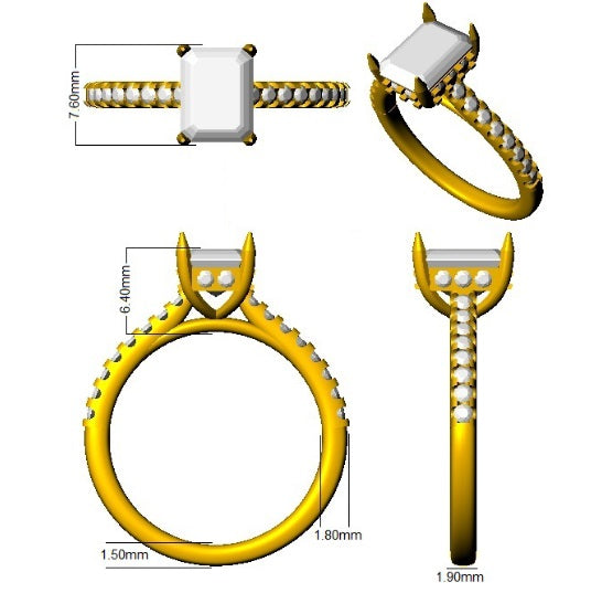 White Gold Radiant Cut Diamond Engagement Ring with Side Stones