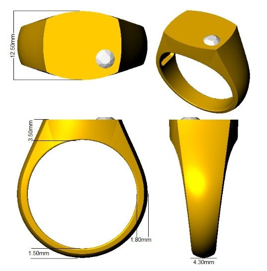 Yellow ring with dimensions on a white background