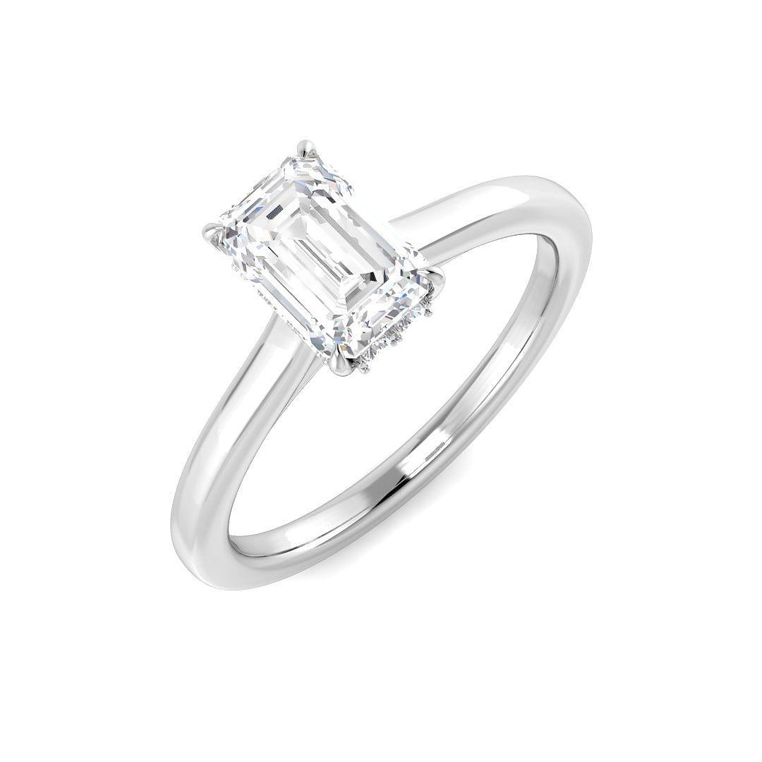 Emerald Cut Lab Grown Diamond Solitaire Ring in White Gold