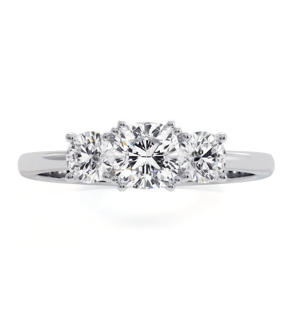 Lab Grown Cushion Cut Diamond 3 Stone Engagement Ring in 18k White Gold