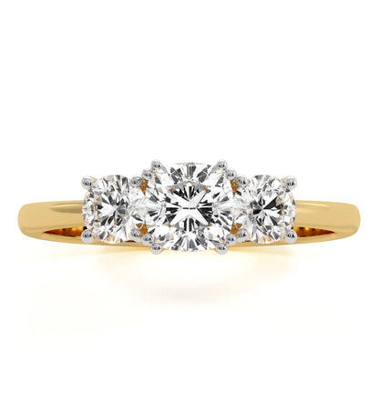 Lab Grown Cushion Cut Diamond 3 Stone Engagement Ring in 18k White Gold