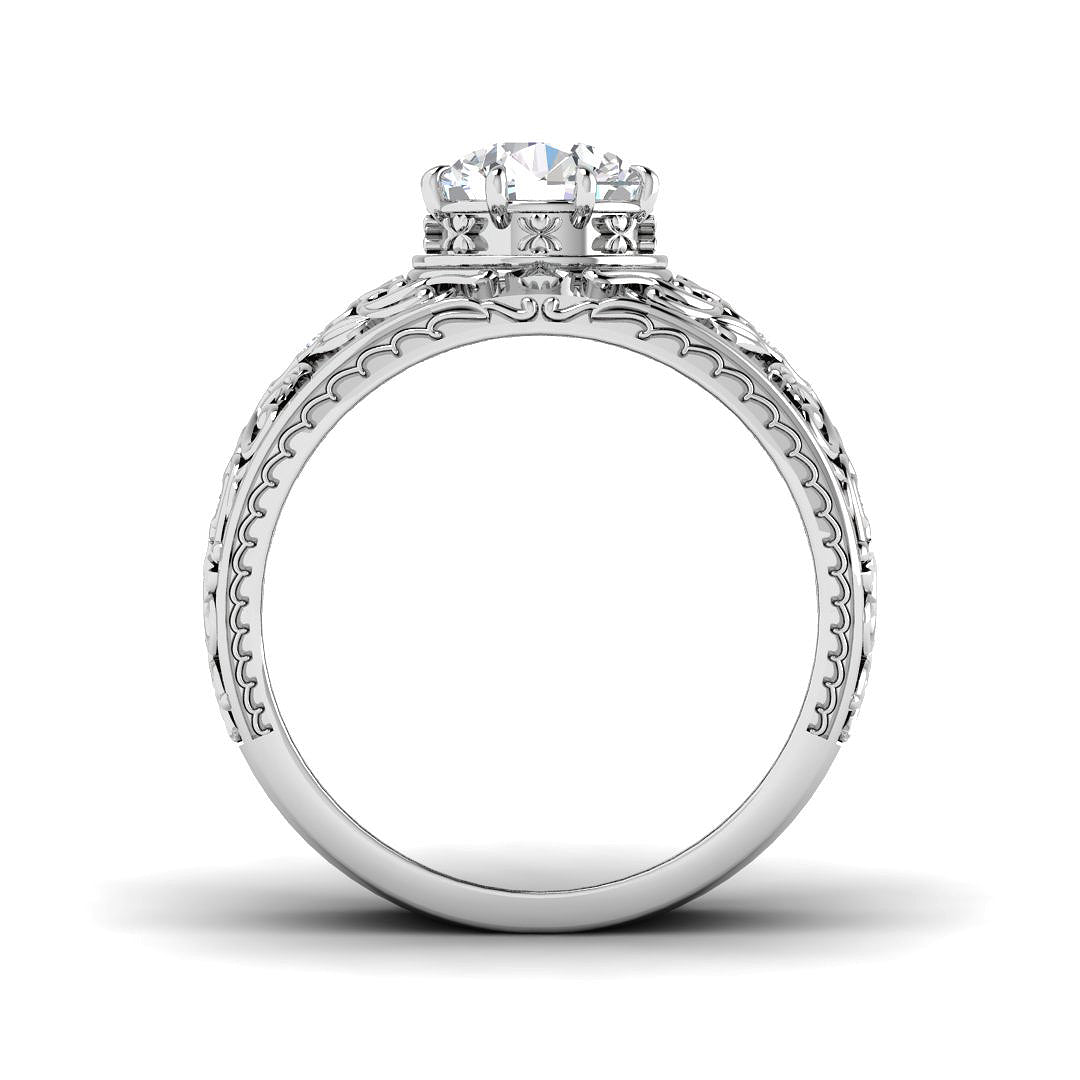 Men’s Lab Grown Diamond Ring UK – Filigree Design Diamond Ring with Round Centre