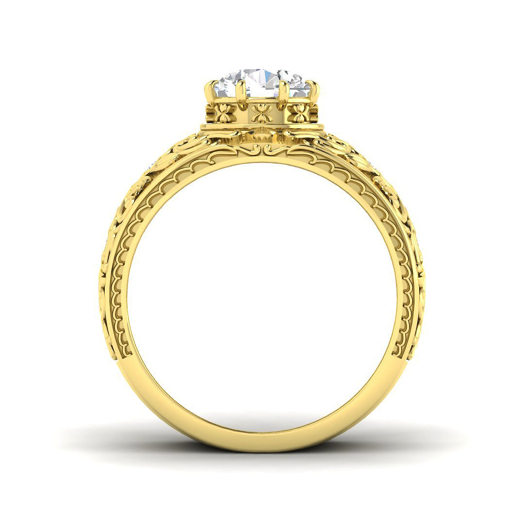 Men’s Lab Grown Diamond Ring UK – Filigree Design Diamond Ring with Round Centre