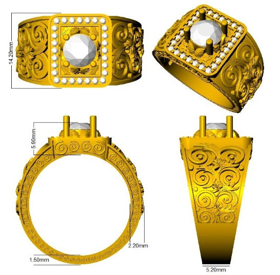 Bold Men’s Diamond Ring UK floral and scrollwork design