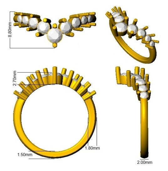 Bold Graduated Diamond Wishbone Ring – Statement Curved Bridal Band