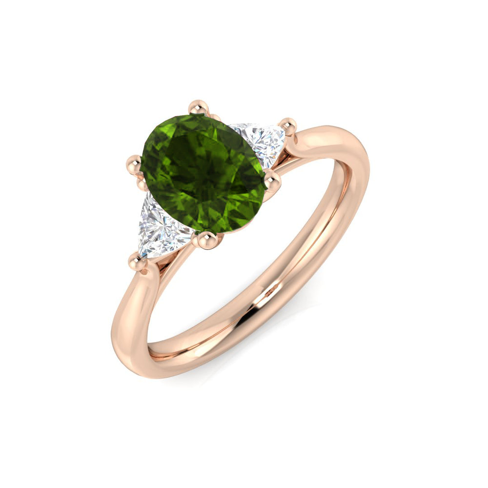 Green Sapphire Oval Ring with Diamonds