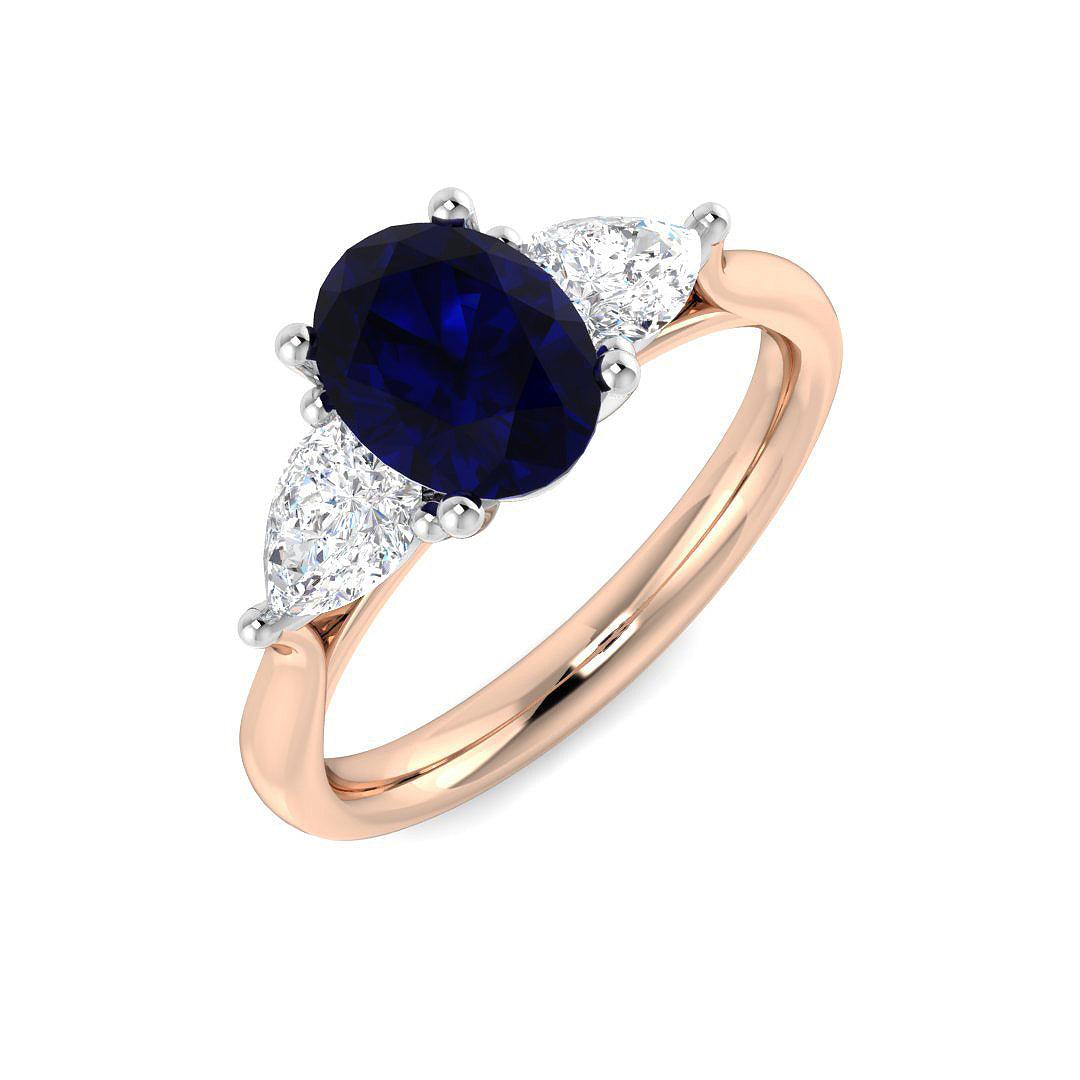 Blue Sapphire Three Stone Ring for women
