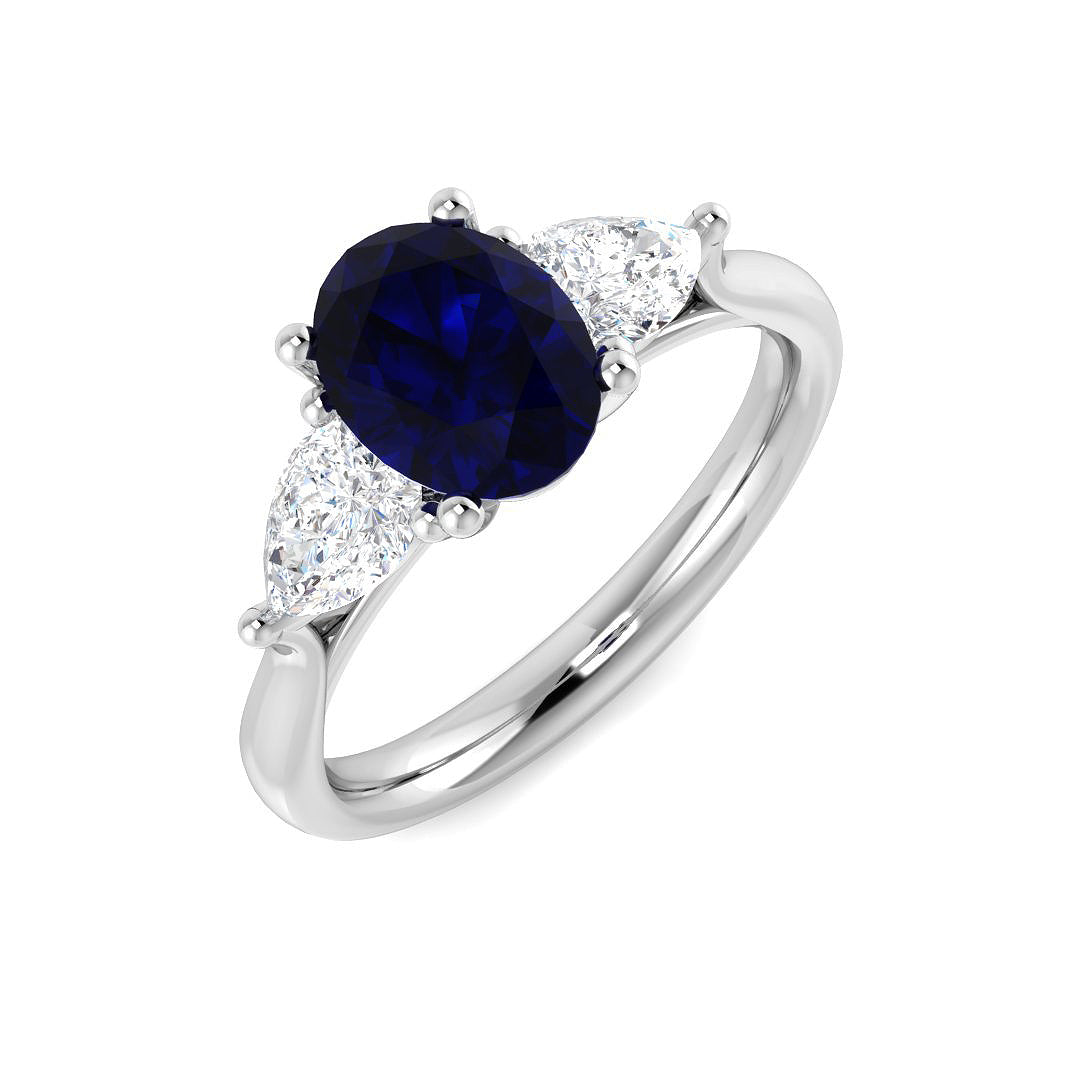 Blue Sapphire Three Stone Ring in platinum