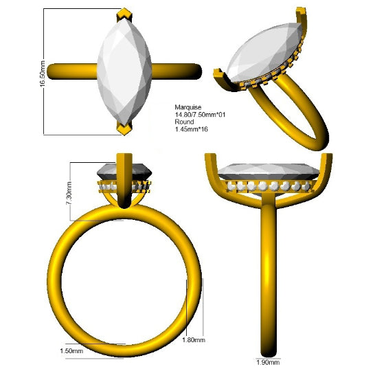 Marquise Diamond Solitaire Engagement Ring  Natural & Lab Grown Diamond | Plain Gold Band