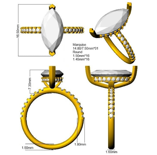 Marquise Diamond Pavé Engagement Ring  Natural & Lab Grown Diamonds in Gold