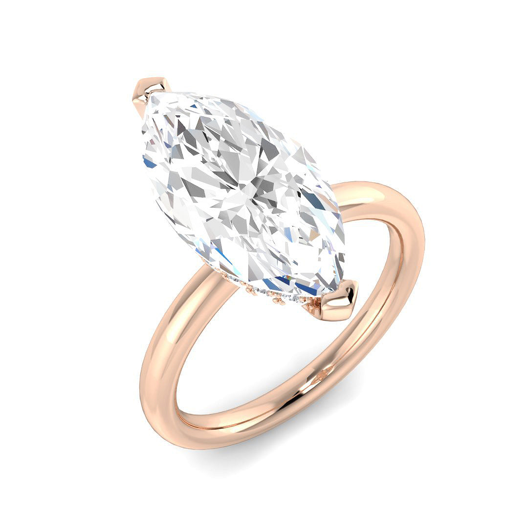 Marquise Diamond Solitaire Engagement Ring  Natural & Lab Grown Diamond | Plain Gold Band