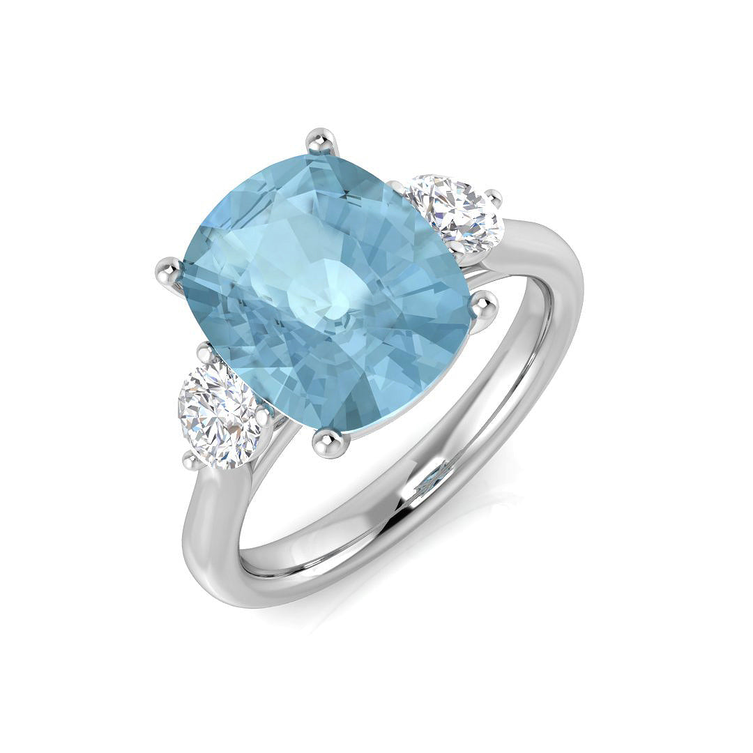 Diamond Chekter Aquamarine Ring | 3ct - 4ct