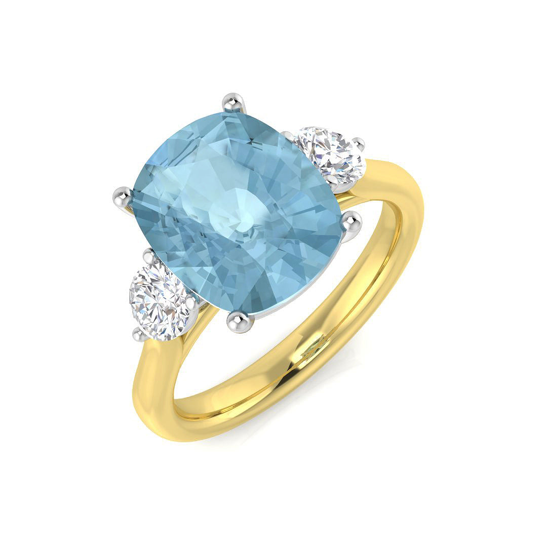 Diamond Chekter Aquamarine Ring | 3ct - 4ct