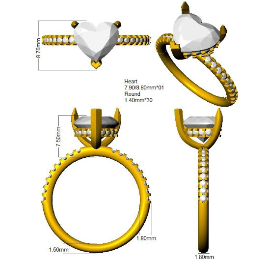 Heart Shape Diamond Solitaire Engagement Ring with Pavé Band | Natural & Lab Grown