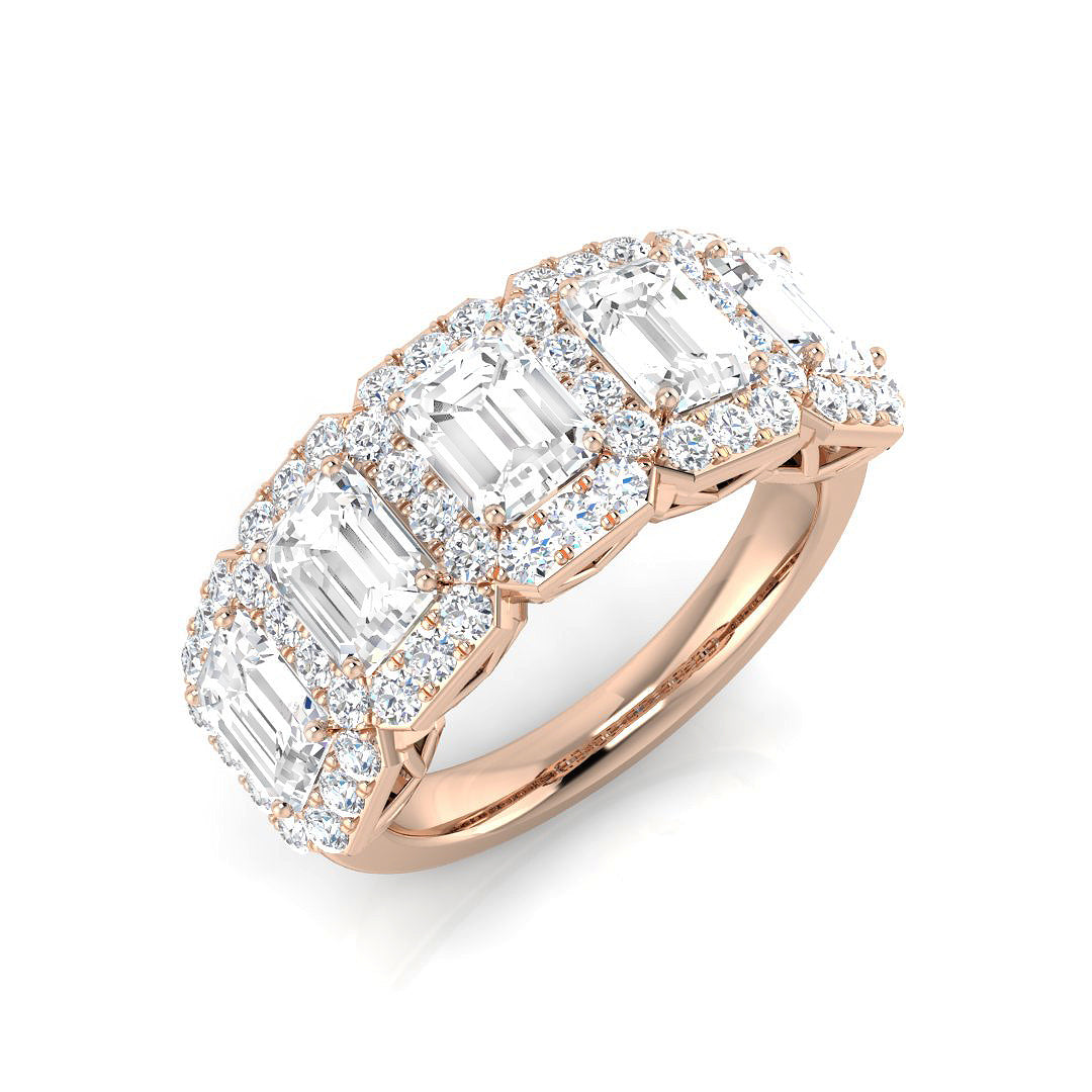 Diamond 5 Stone Emerald & Round Cut Diamond Ring | 2ct - 2.75ct | Natural & Lab