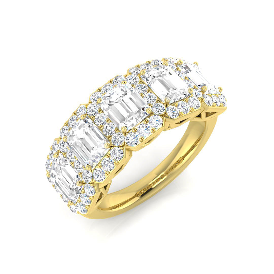 Diamond 5 Stone Emerald & Round Cut Diamond Ring | 2ct - 2.75ct | Natural & Lab