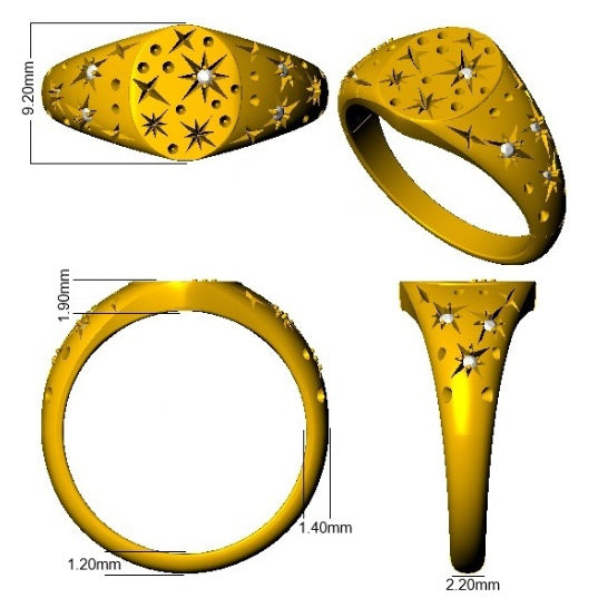 Elegant gold ring with diamonds and star pattern