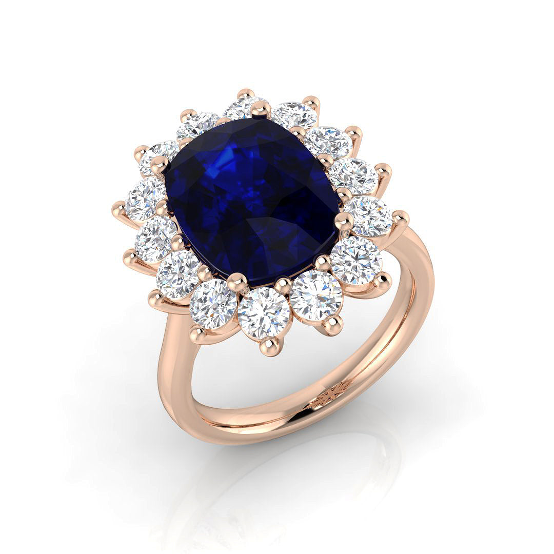 Blue Sapphire Halo Cluster Ring