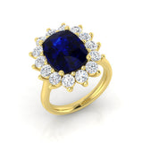 Cushion Cut Sapphire Diamond Cluster Ring
