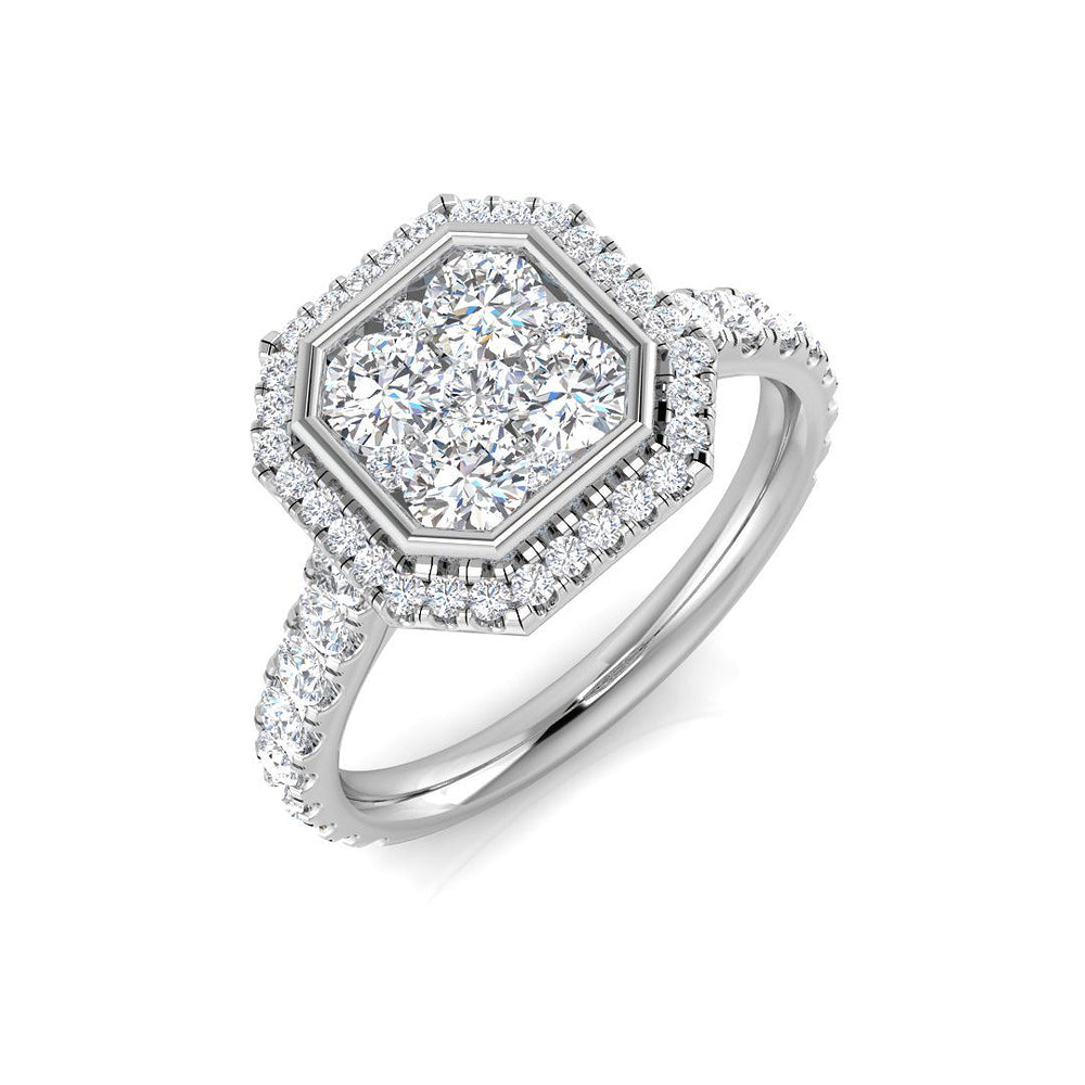 Round Cut Diamond Octagonal Cluster Engagement Ring