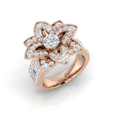 Floral Design Diamond Engagement Ring | Round & Baguette Diamonds