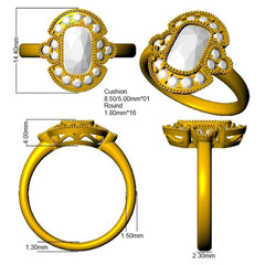 1.50Carat DE/VS Lab Grown Diamond Halo Ring 9k Yellow Gold Ready To Ship