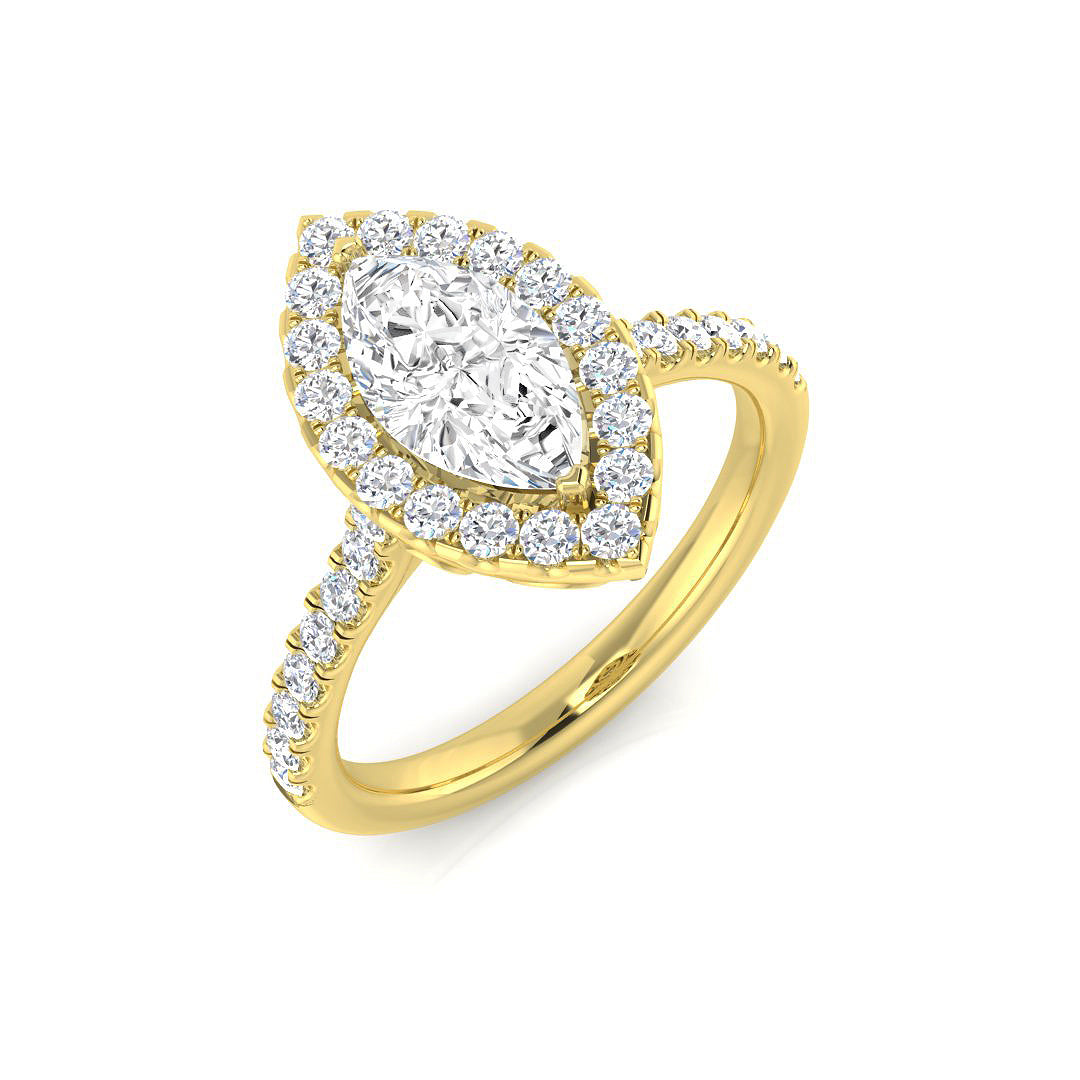 Natural Marquise & Round Cut Diamond  Halo Engagement Ring