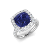 Cushion Cut Blue Sapphire Halo Diamond Ring | 1.75ct - 6.5ct