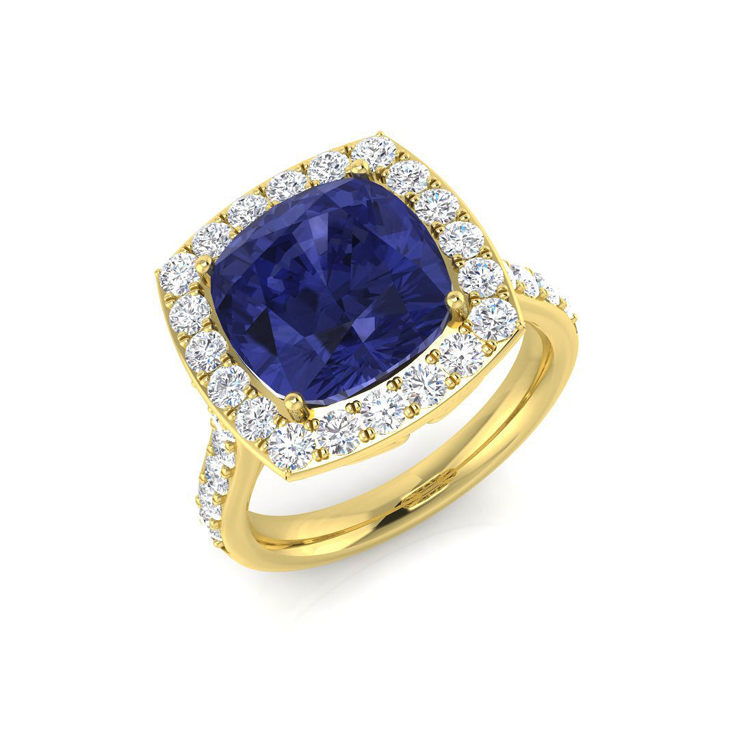 Cushion Cut Blue Sapphire Halo Diamond Ring | 1.75ct - 6.5ct