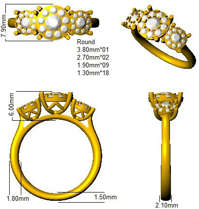 0.80Carat DE/VS Lab Grown Diamond 3 Stone Ring 9k White Gold Ready To Ship
