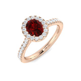 Ruby Halo Diamond Engagement Ring | Round Side stone | 0.75ct - 7.5ct