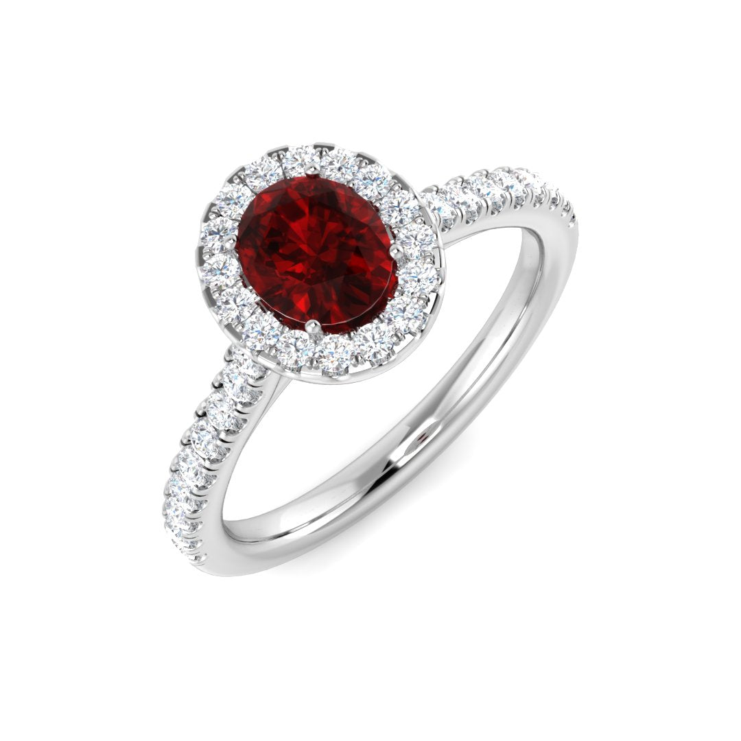 Ruby Halo Diamond Engagement Ring | Round Side stone | 0.75ct - 7.5ct