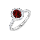 Ruby Halo Diamond Engagement Ring | Round Side stone | 0.75ct - 7.5ct