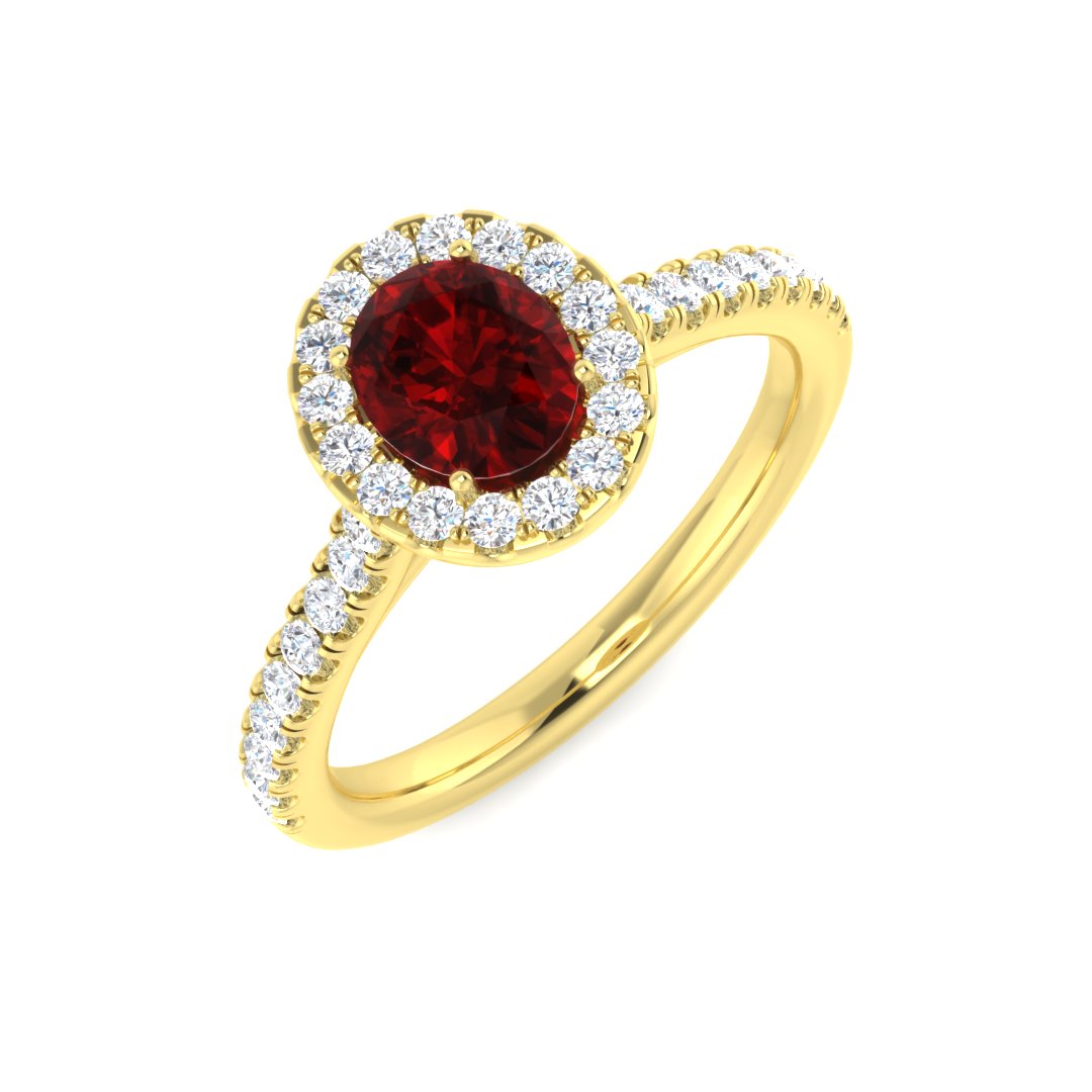 Ruby Halo Diamond Engagement Ring | Round Side stone | 0.75ct - 7.5ct