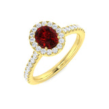 Ruby Halo Diamond Engagement Ring | Round Side stone | 0.75ct - 7.5ct