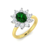 Green Emerald Diamond Halo Engagement Ring | Round Cut | 0.75ct - 2.5ct