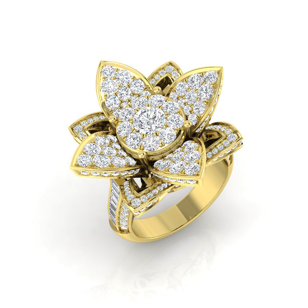 Floral Cluster Diamond Statement Ring 3ct | Multi Layer Petal Design | UK Hallmarked