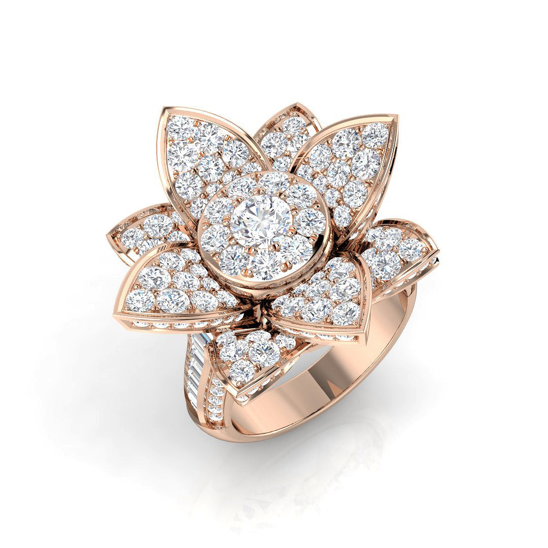 Floral Diamond Ring | 3.5 Carat | Lab & Natural Diamonds | Gold & Platinum