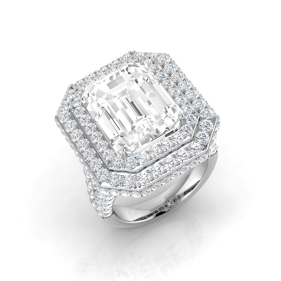 Emerald Cut Diamond Multi Halo Statement Ring 13ct | UK Hallmarked Luxury Ring