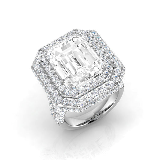 Emerald Cut Diamond Multi Halo Statement Ring 13ct | UK Hallmarked Luxury Ring