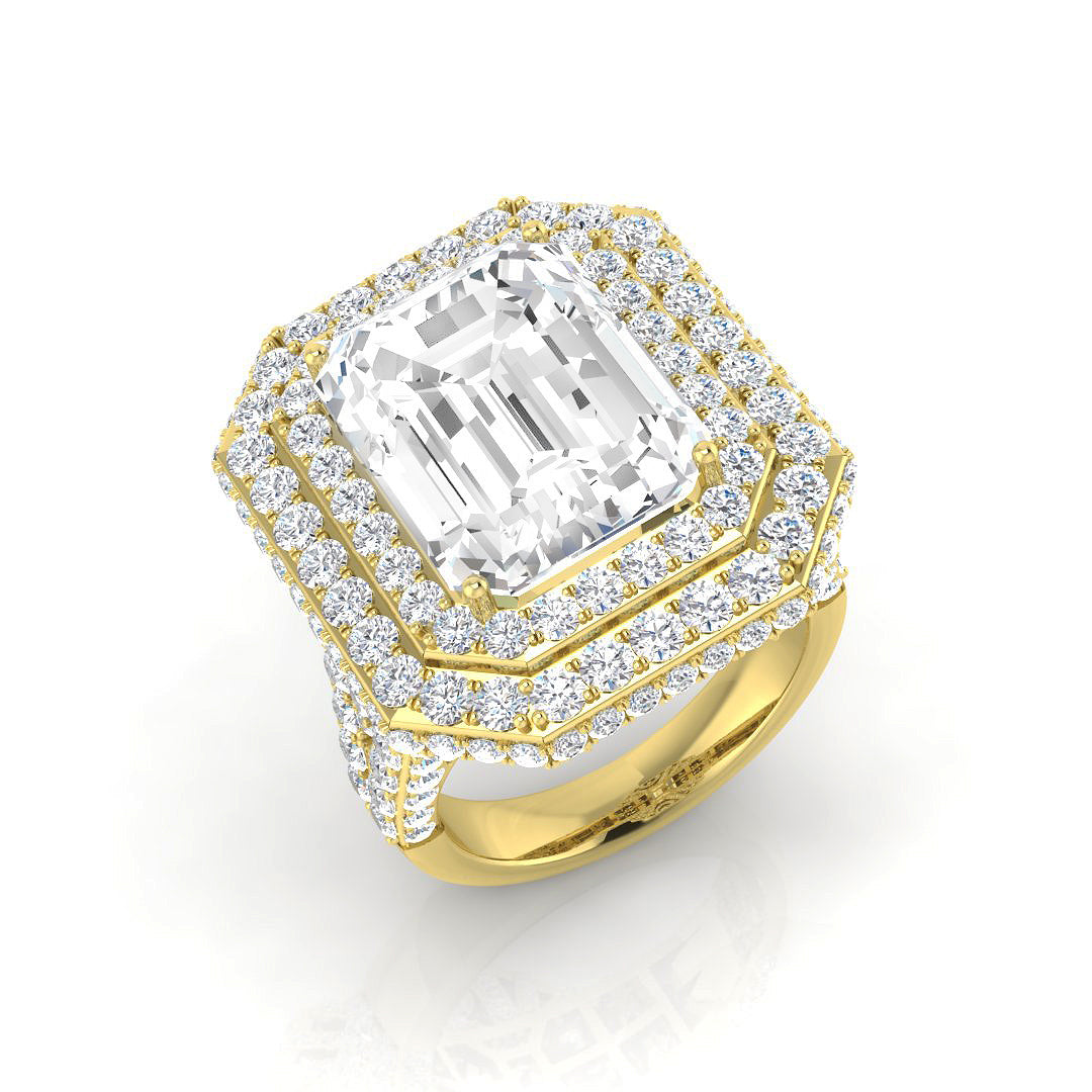 Emerald Cut Diamond Multi Halo Statement Ring 13ct | UK Hallmarked Luxury Ring