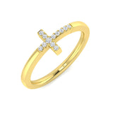 0.10 Carat Round Shaped Micro Pave Setting Side Cross Diamond Ring