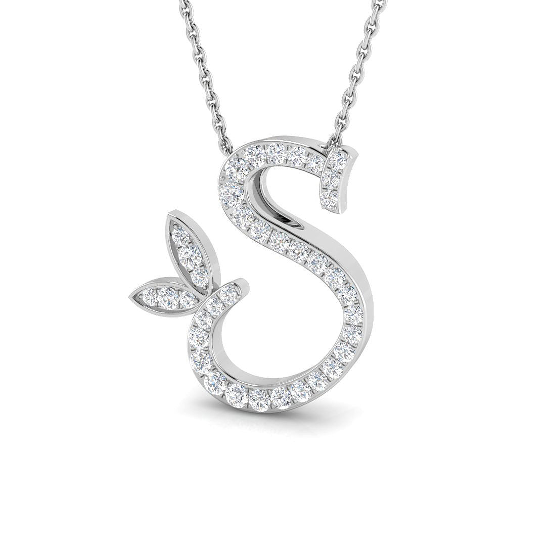 Gold Butterfly Initial Pendant Necklace with Diamonds