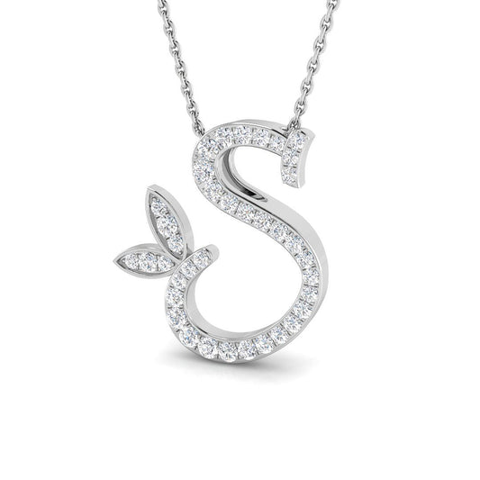 Paved Initial Diamond Pendant with Leaf Design | Custom A-Z Pendant without Chain