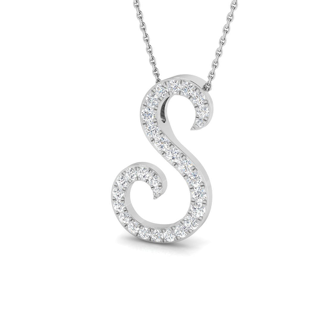 Diamond Script Initial  Pendant Necklace