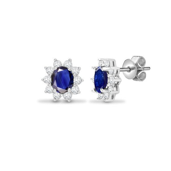 18K White Gold Solitaire Gemstone Stud Earrings in Prong-Set Diamond Cluster