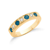 18K Yellow Gold Milgrain Half Eternity Ring in Natural Diamond and Gemstones