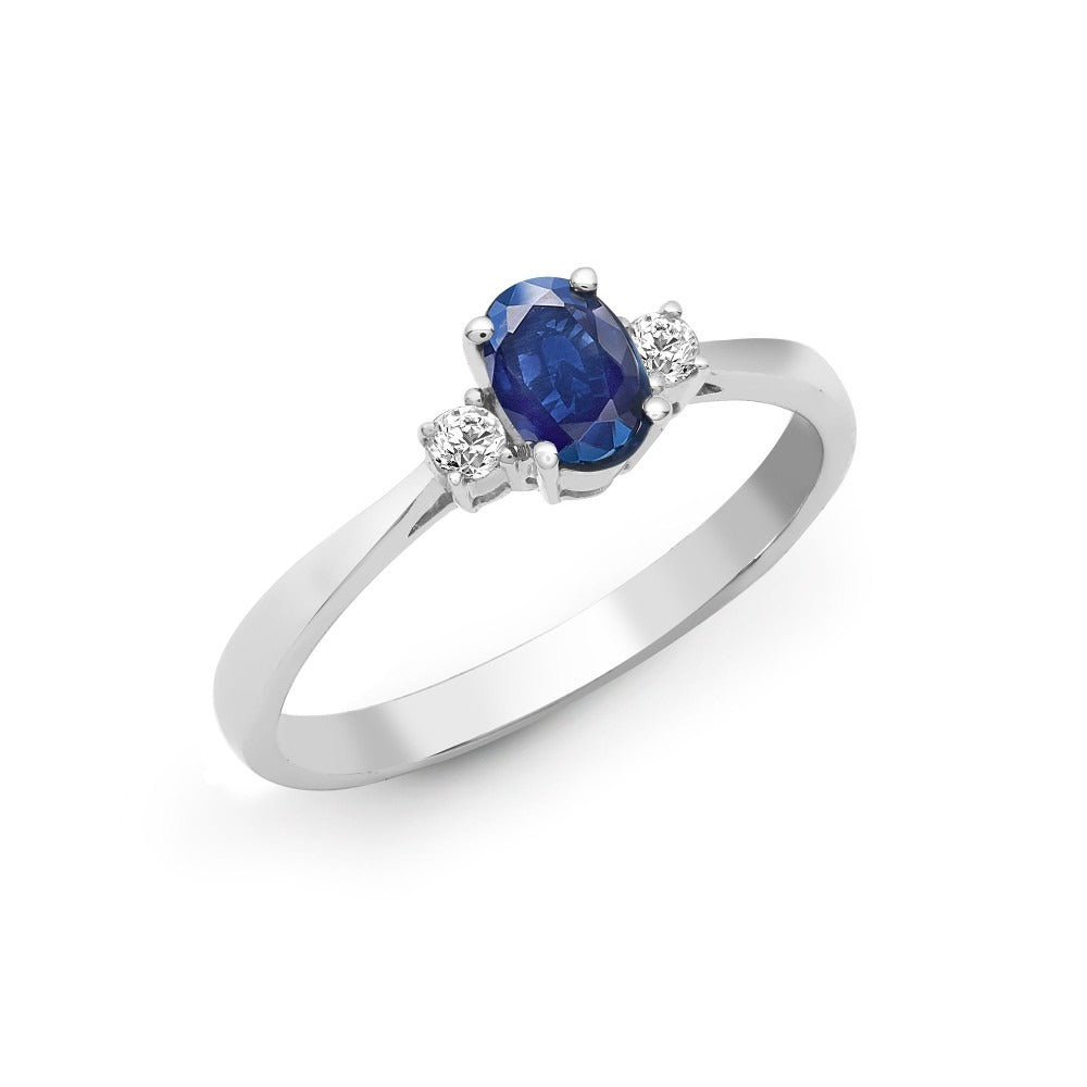 18K White Gold 3 Stone Gemstone Ring in Natural Diamond UK Made