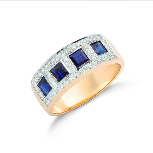 Half Eternity Princess Cut Gemstone Diamond Ring in 9K Yellow Gold